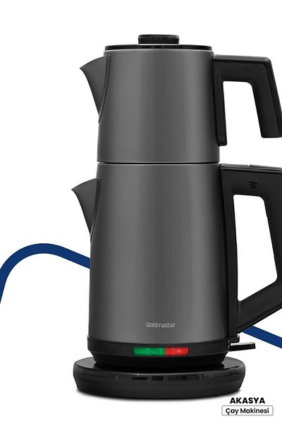 GOLDMASTER Acacia Anthracite XL 2200 Watt Stainless Steel Tea Maker and Kettle with Drip-Free Design
