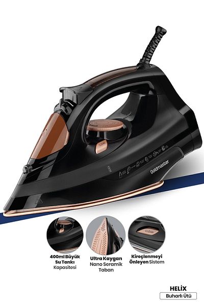 GOLDMASTER Helix 2200 Watt Ceramic Soleplate 150 Gr Effective Shock Steam Iron In6601