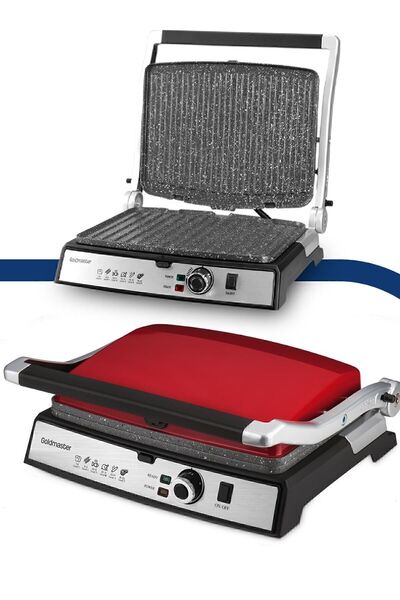 GOLDMASTER Tostmix Mat Kırmızı Paslanmaz Çelik 2000 Watt Granit Çıkarılabilir Plakalı Tost Ve Izgara Makinesii