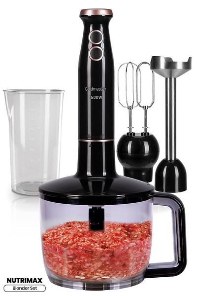 GOLDMASTER Nutrimax 1.5 Liter Large Chamber 1500 Watt Stainless Steel Measuring Coated 3in1 Multi Blender Set