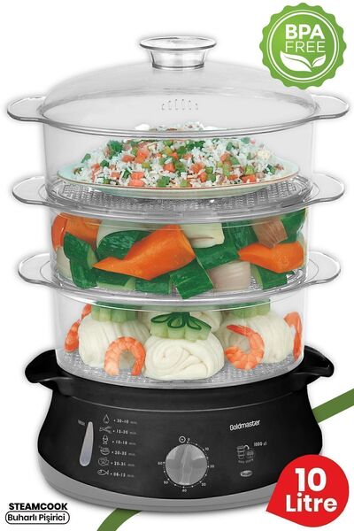 GOLDMASTER Steamcook 60 Dakika Zaman Ayarlı 10 Litre Bpa Içermeyen Buharlı Pi...