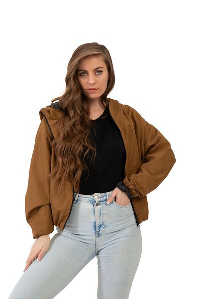 freemen Women's Tan Hooded Water and Windproof Oversize Raincoat - Windbreaker