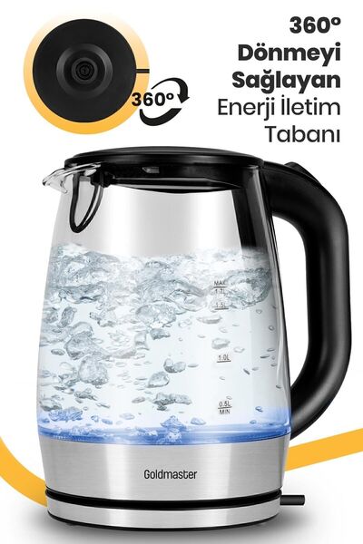 GOLDMASTER Aquarıne 1.7 Lt Işıklı Cam Kettle Su Isıtıcı