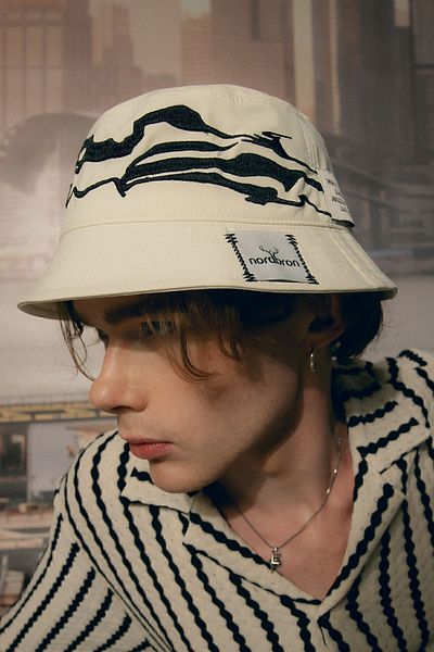 Nordbron Unisex White Nakıi Detailed Cotton Inner Lining Bucket Hat Basic Comfortable Anti-Sweat Wide Dropbark