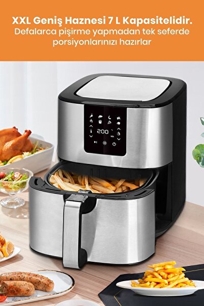 GOLDMASTER Brenda 7 Litre Inox Geniş Hazneli Xxl Dokunmatik 8 Ön Ayarlı Airfryer Sıcak Hava Fritözü