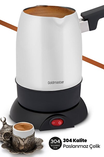 GOLDMASTER Köpük Inci Beyazı Çift Ağızlı Paslanmaz Çelik Elektrikli Cezve