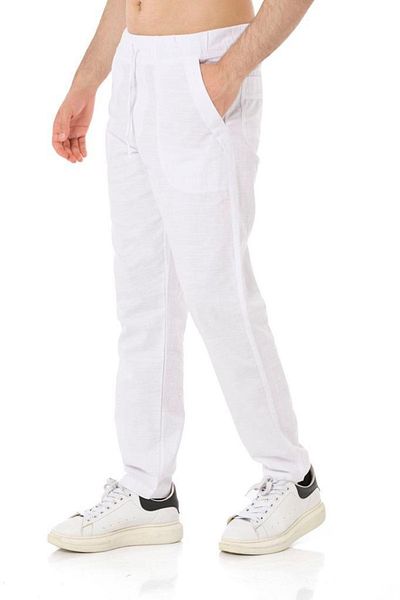 Yakamoz Tekstil Men's Linen Trousers Straight Leg White