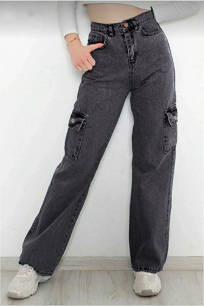 Joui Co Girl - High Waist Wide Leg 100% Cotton Cargo Jeans