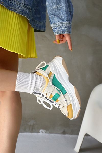 NILUFARR Otilia Yellow/green Genuine Leather Thick Sole Women's Sneakers