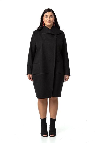 DISENTIS MODEST Large Size Black Stamp Coat - with Bag Pocket and Lining