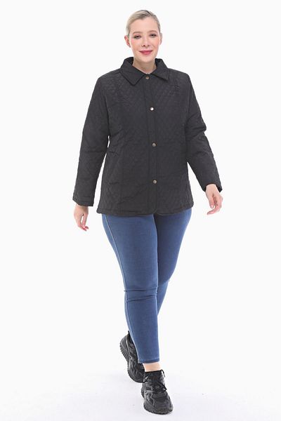 VETRE Women's Large Size Polo Collar Black Seasonal Quilted Coat 1030