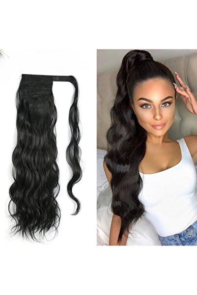 AKOLİFE Naturel Siyah Dalgalı Bağlamalı At Kuyruğu Postiş Saç - Cırtcırtlı At...