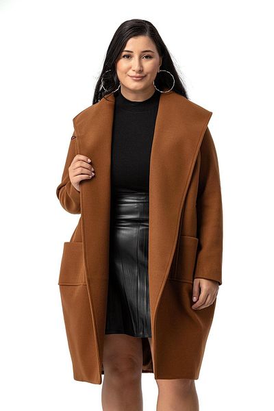 DISENTIS MODEST Brown Stamp Coat - Large Size, Bag Pocket, Single Button and Lined