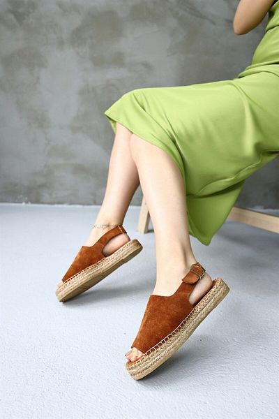 NILUFARR Γυναικεία σανδάλια Espadrille Arya Tan Suede από γνήσιο δέρμα