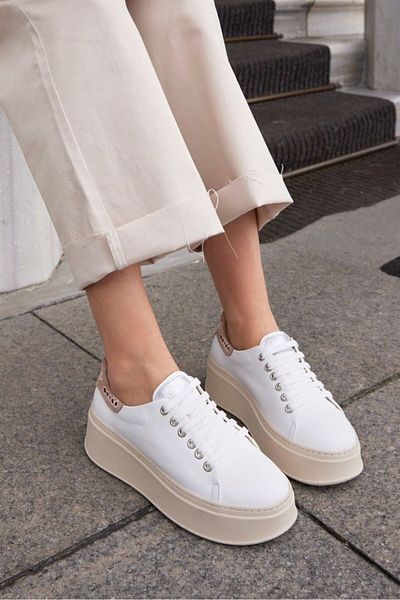 NILUFARR Tenis de damă Tania alb din piele naturală
