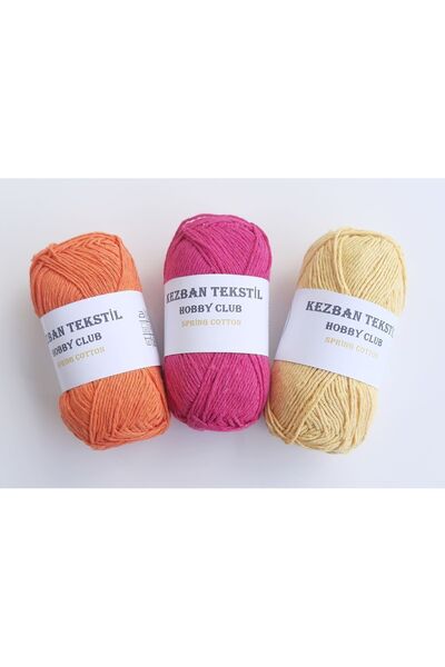 TıkTık AL 3lü %100 Pamuk Punch (panç) Ve Amigurumi Ipi Seti (turuncu-sarı-fuşya)