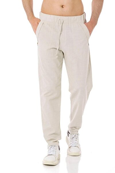 Yakamoz Tekstil Men's Linen Trousers Straight Leg Cream
