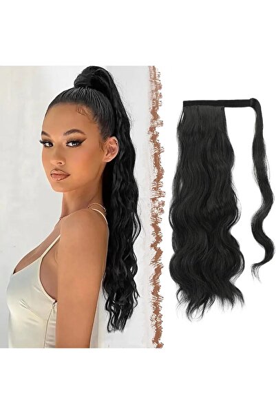 AKOLİFE Siyah Dalgalı Bağlamalı At kuyruğu Saç Cırtcırtlı Postiş Çıt Çıt - Is...