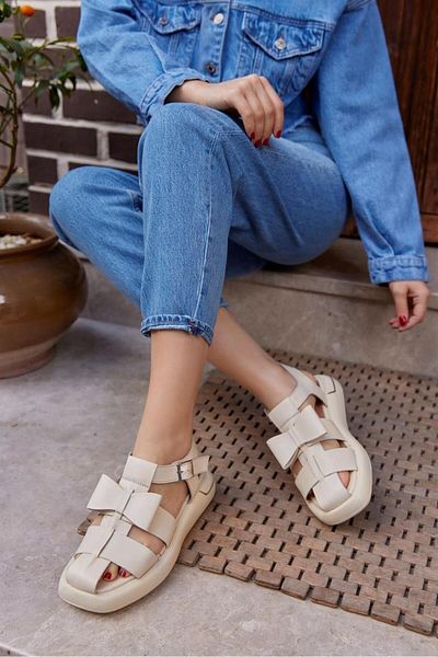 NILUFARR Bobbie Beige Genuine Leather Women's Sandals