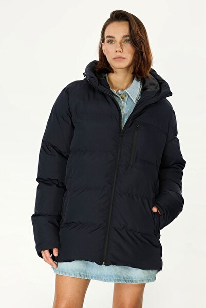 QAWWA Dámské nafukovací zimní kabáty s kapucí a kapucí v námořnické modři