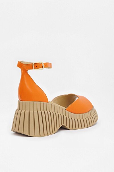 NILUFARR Cappy Genuine Leather Orange Heeled Women's Sandals