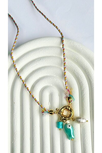 jewine studio Seramik Balık Figürlü Gerçek İncili ve Turkuaz Taşlı Özel Tasar...