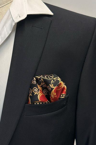 Kravatkolik Red - Multicolored Motif Pattern Men's Pocket Handkerchief
