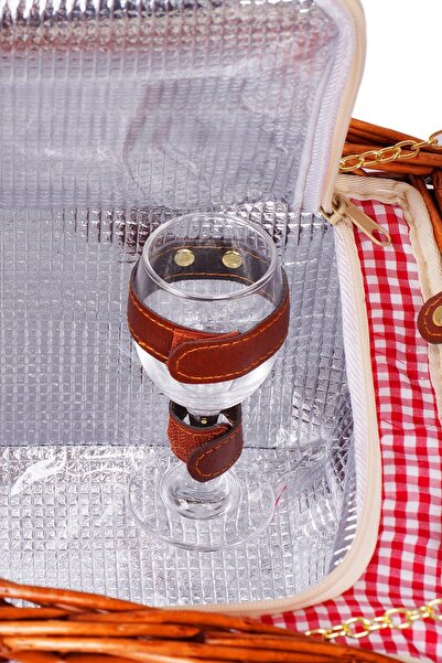 Perotti Cestino Italy 2 Kişilik Açık Kahve Hasır, Cooler, Aksesuar Sepeti ile Taşınabilir Piknik Sepeti