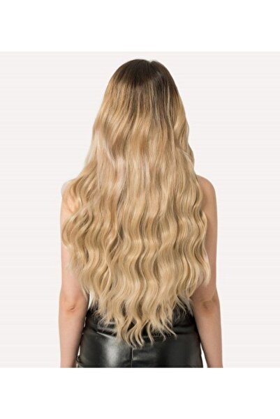 AKOLİFE Küllü Sarı Yarımay Postiş Çıt Çıt Saç - Gerçek Saç Görünümlü Takma Sa...