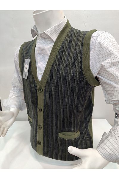 ALGE Men's Knitwear Vest - Steel Knit with Guncuoglu, Pockets and Buttons