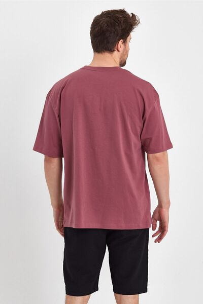 THE RULE Ανδρικό Teddy Bear με στάμπα Oversize 100% βαμβακερό φαρδύ φαρδύ μπλουζάκι με λαιμόκοψη χαλαρό Dusty Rose T-shirt