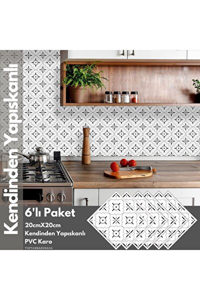 TechnoSmart 6Adet 20cm×20cm Kendinden Yapışkanlı Duvar Kaplama Mutfak Banyo PVC Sticker Dekorasyon