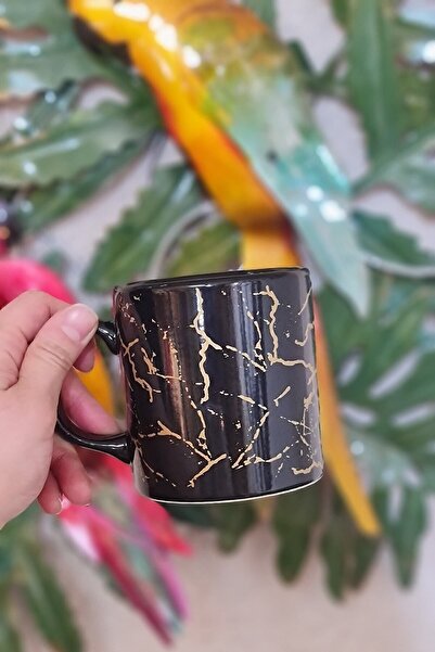 Keramika Black 10 Cm Gilt Marble Mug