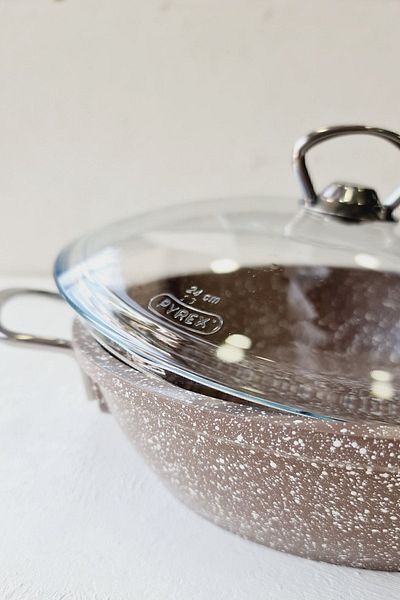 AKSU Taç Casting Flat Pot 24 Cm Brown Granite
