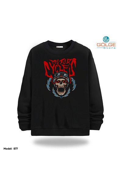 Gölge Store Motorcycles Chest Printed Slimfit Crew Neck 2 Thread Unisex Sweatshirt