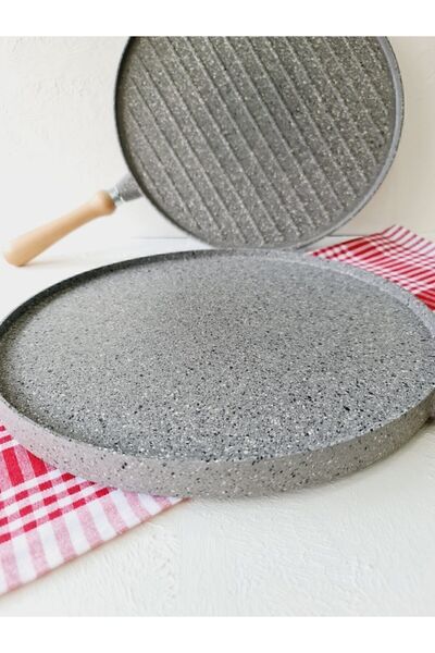 GULHANILE Cast Granite Double Sided Flatbread Flatbread And Grill Baking Pan Gray