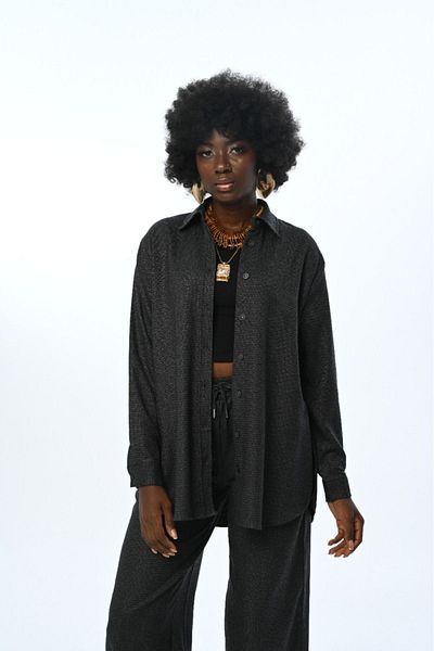 Orfeo Negro Cămașă oversize de damă - culoare uni, design cu sclipici