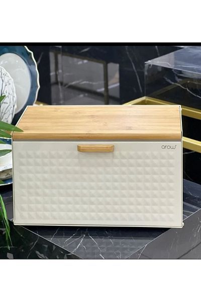 AROW Alessa Bread box Bread Cabinet Metal Bread Holder with Bamboo Lid