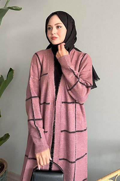 InStyle Dried Rose Glitter Striped Knitwear Cardigan