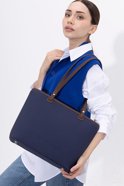 United Colors of Benetton Beneton Women's Shoulder Bag - Navy/Brown Bnt1422