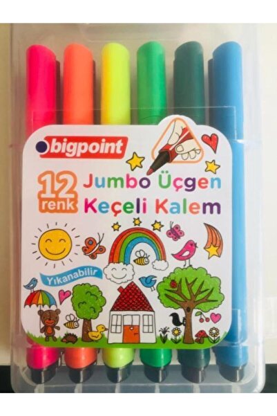 Bigpoint 12 Renk Jumbo Üçgen Keçeli Kalem