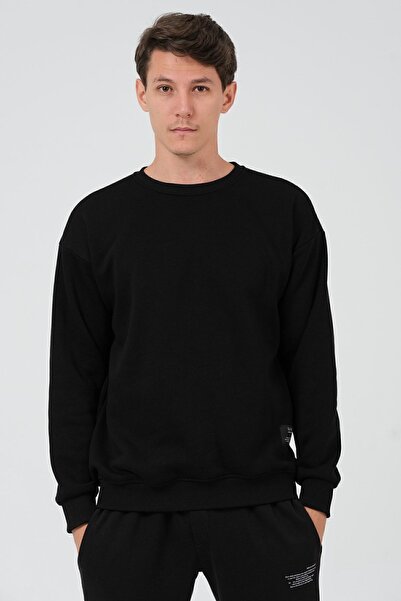 THE RULE Hanorac gros din bumbac, negru, supradimensionat, cu fleece în interior, cu 3 fire