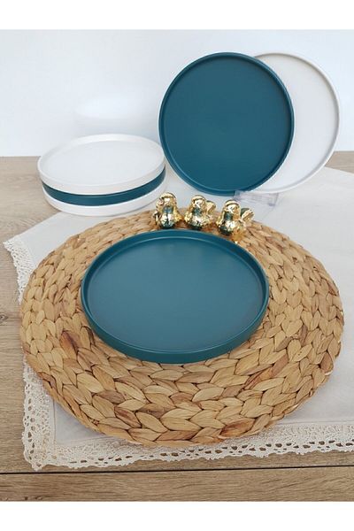GULHANILE Stackable Matte Blue White 6 Piece Breakfast Set for 6 Persons