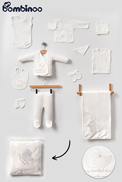 webombinoo Unisex 10 Parca Yeni Doğan Hastane Çıkışı Zıbın Set Kuğu Nakışlı