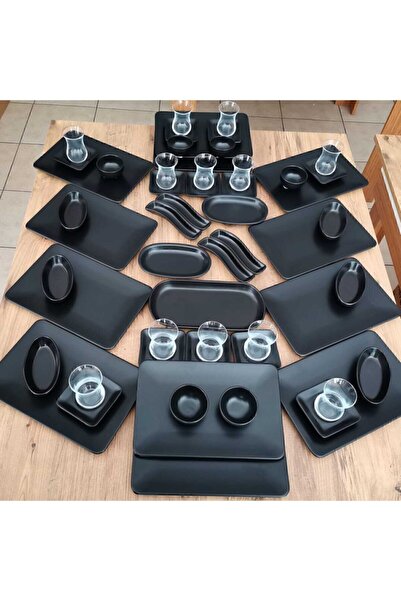 Keramika Takım Kahvaltı 55 Parça 12 Kişilik Mat Siyah Siera