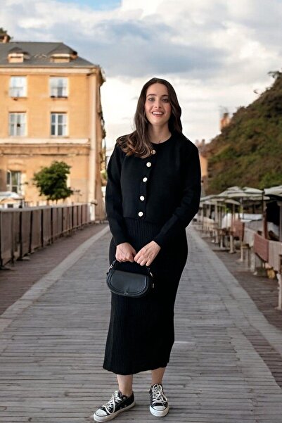 Entropy Ceketli Elbiseli  Triko Takım - Siyah