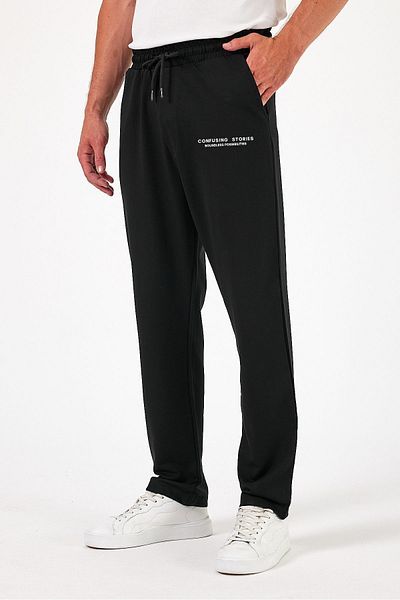 THE RULE Black Baggy Loose-Fit Summer Sweatpants - Comfortable Cotton, Printed Confusing Stories