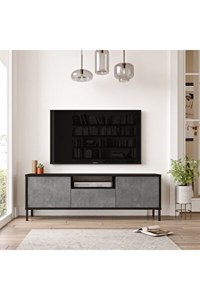 Yurudesign Luvio Tv Ünitesi Sehpası Metal Ayaklı 140cm Beton Siyah Lv2-rl