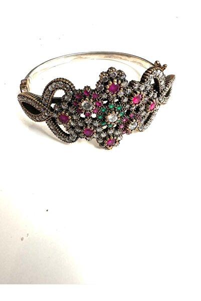 Aysesa Otantik Kuyumcu Zümrüt Yakut ve Zirkon Taşlı Gümüş Bileklik 925 Ayar K...