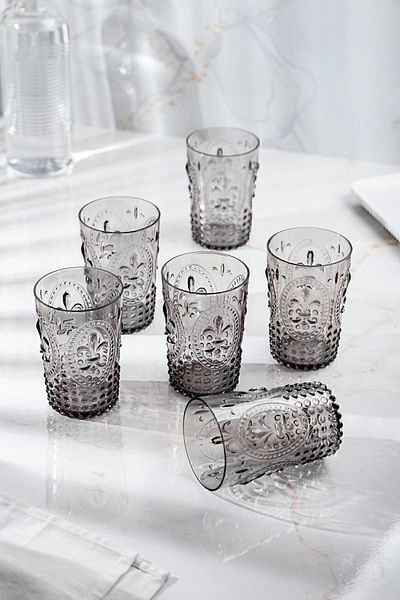 EWs Acrylic Smoked 6-Piece Short Cup & Water Soft Drink Coffee Side Cup 400 ml (Not Glass)